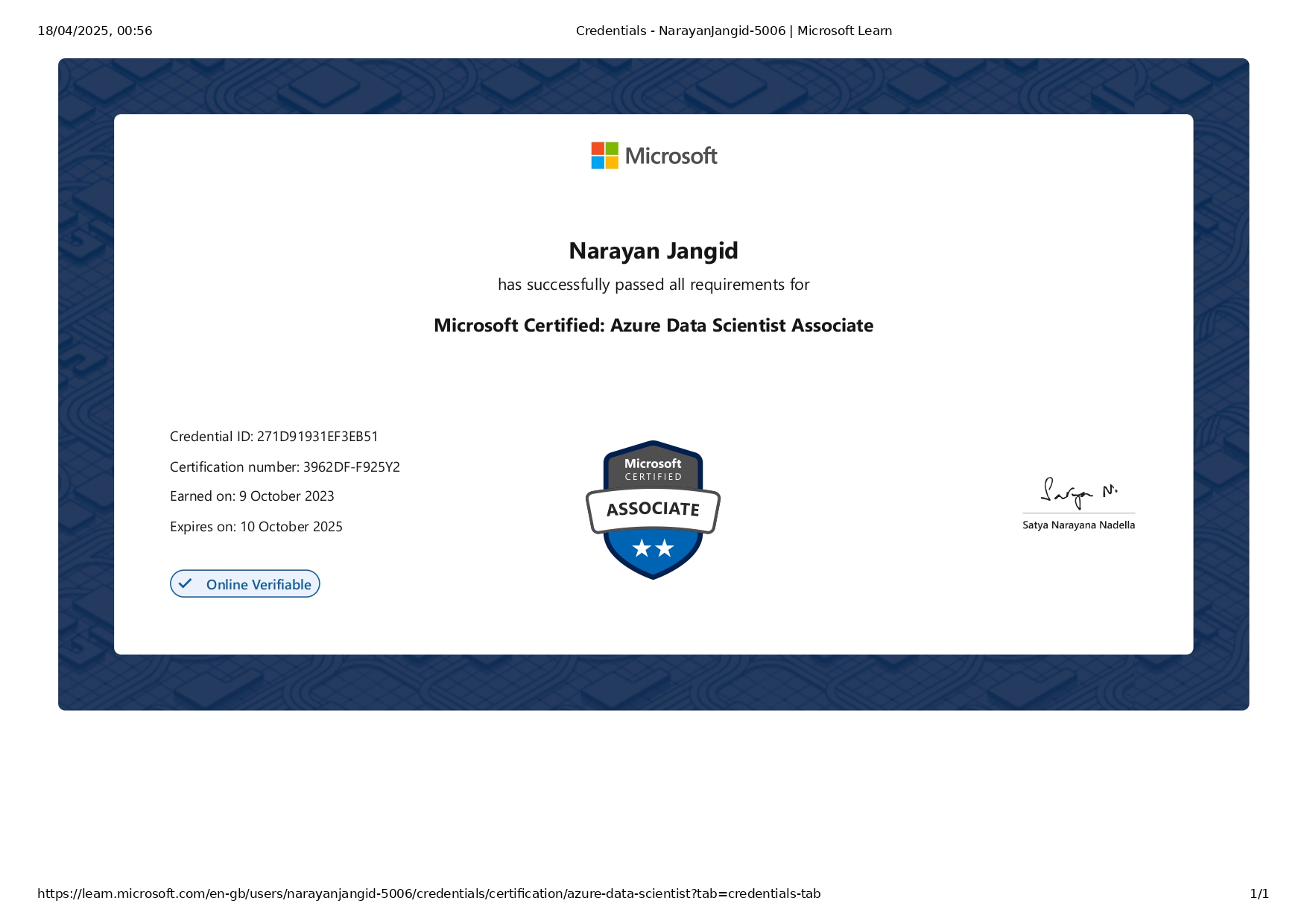 Microsoft Certified: Azure Data Scientist
