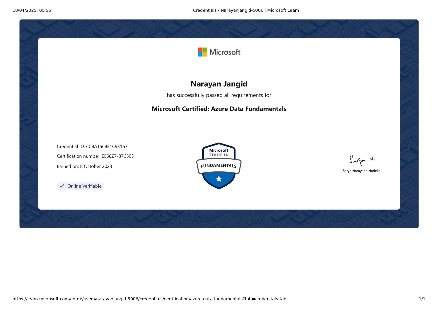 Microsoft Certified: Azure Data Fundamentals